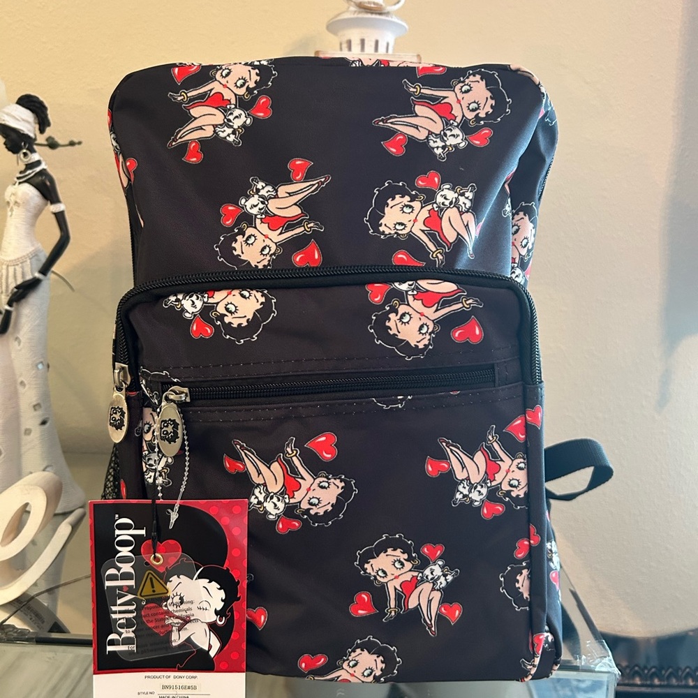 Betty Boop Black and Red Heart Backpack